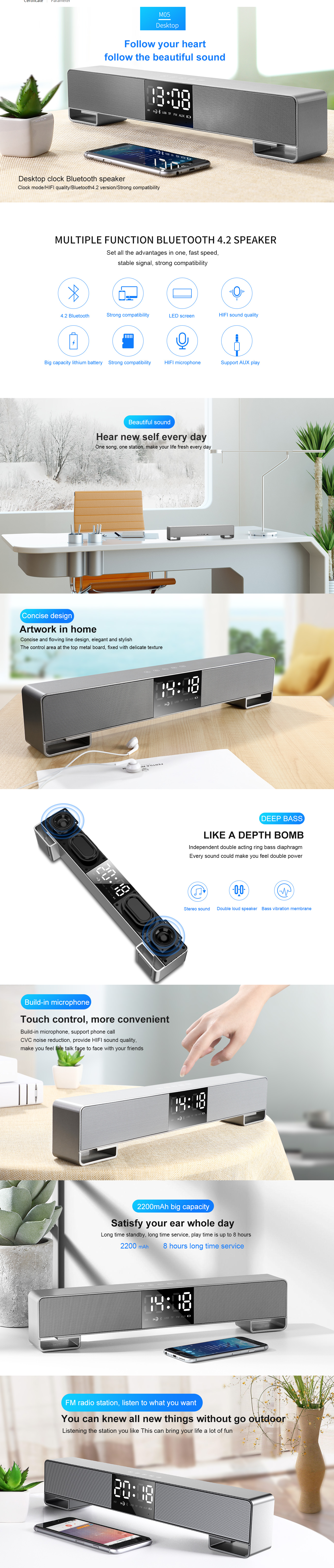  JOYROOM Desktop Clock Bluetooth Speaker JR-M05